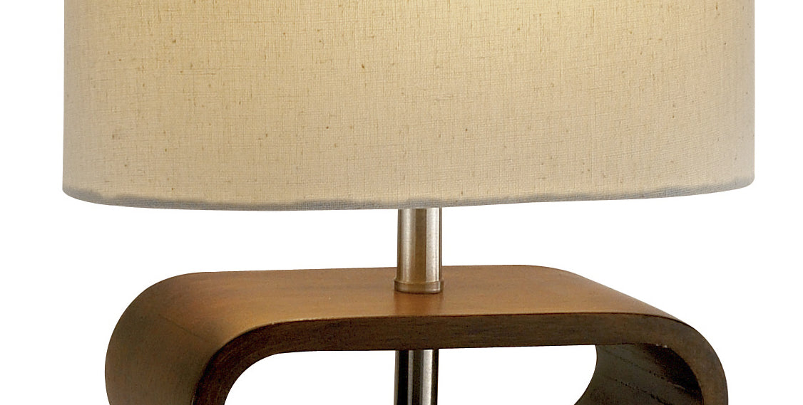19" Brown Retro Ovals Wood Bedside Lamp With Natural Shade