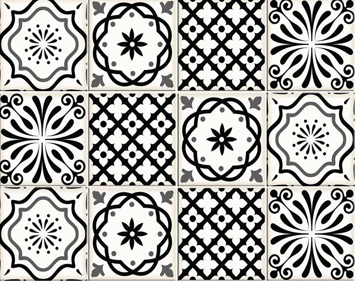 6" X 6" Black and White Multi Peel and Stick Removable Tiles