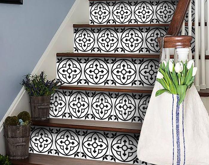 7" X 7" Black and White Peel and Stick Removable Tiles