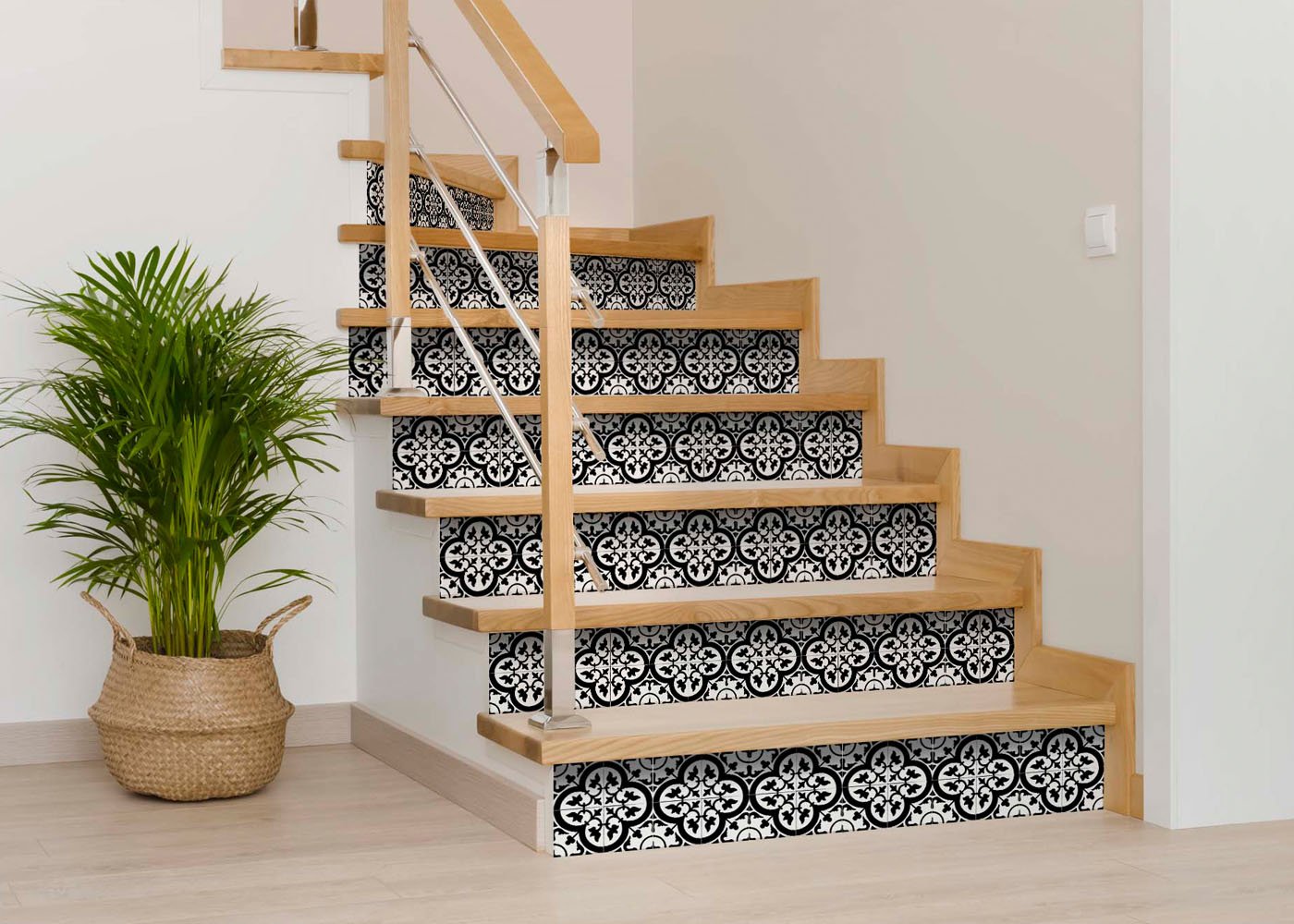 8" X 8" Black and White Roka Peel and Stick Removable Tiles