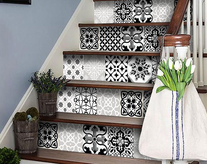 7" X 7" Black White and Gray Bella Peel and Stick Tiles