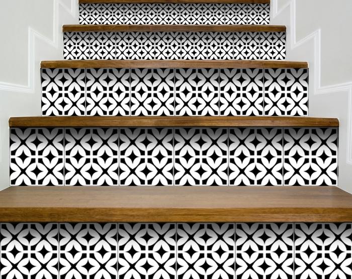 4" X 4" Black and White Pinna Peel and Stick Removable Tiles