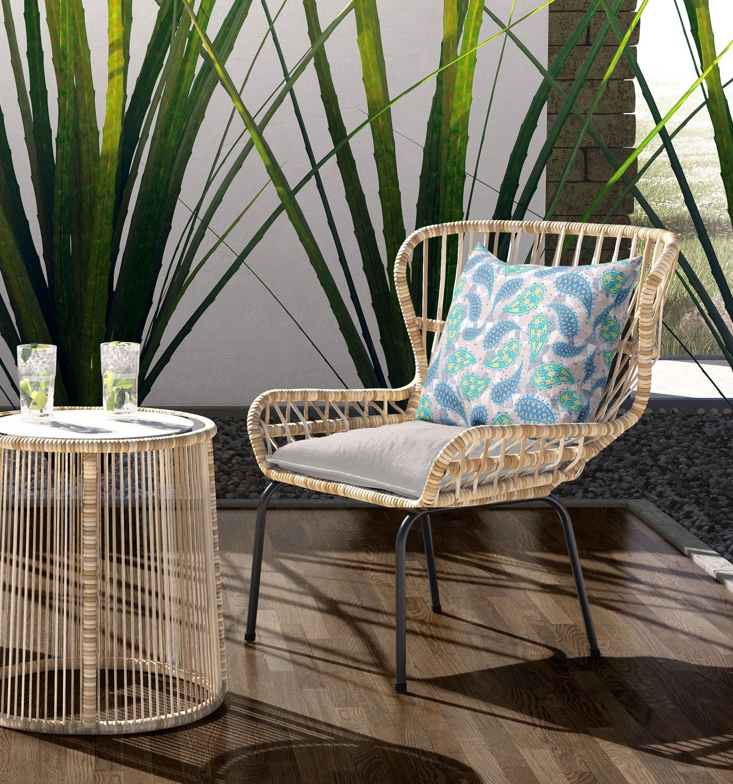 16?ǥ Green Indigo Boho Paisley Indoor Outdoor Throw Pillow