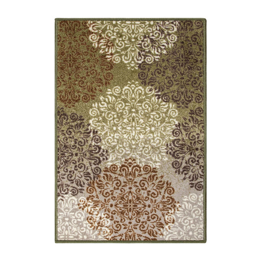 2' X 3' Greens And Browns Floral Power Loom Non Skid Area Rug