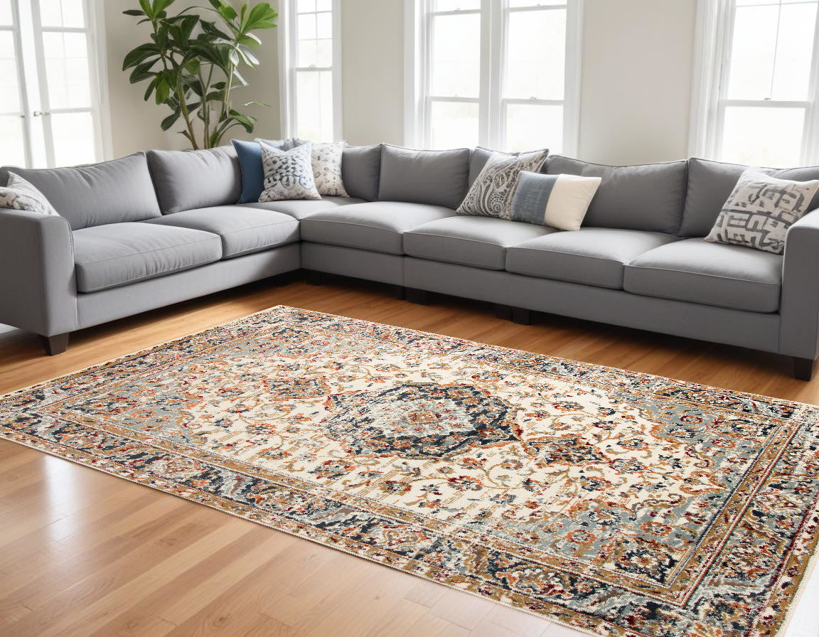 9' X 12' Ivory Medallion Power Loom Area Rug