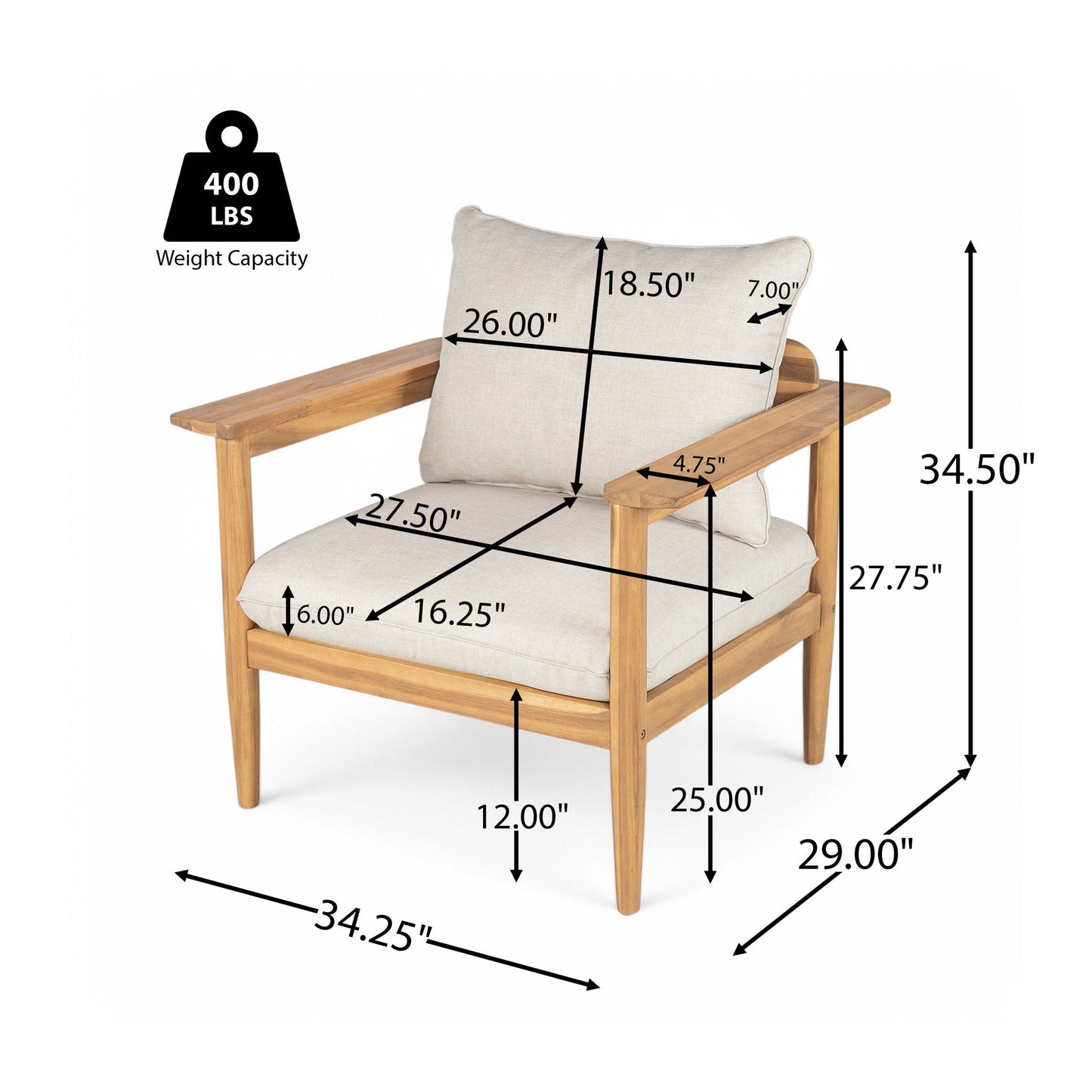 Terassi Outdoor Lounge Chair (Set of 2) with Cushions - Beige / Light Teak