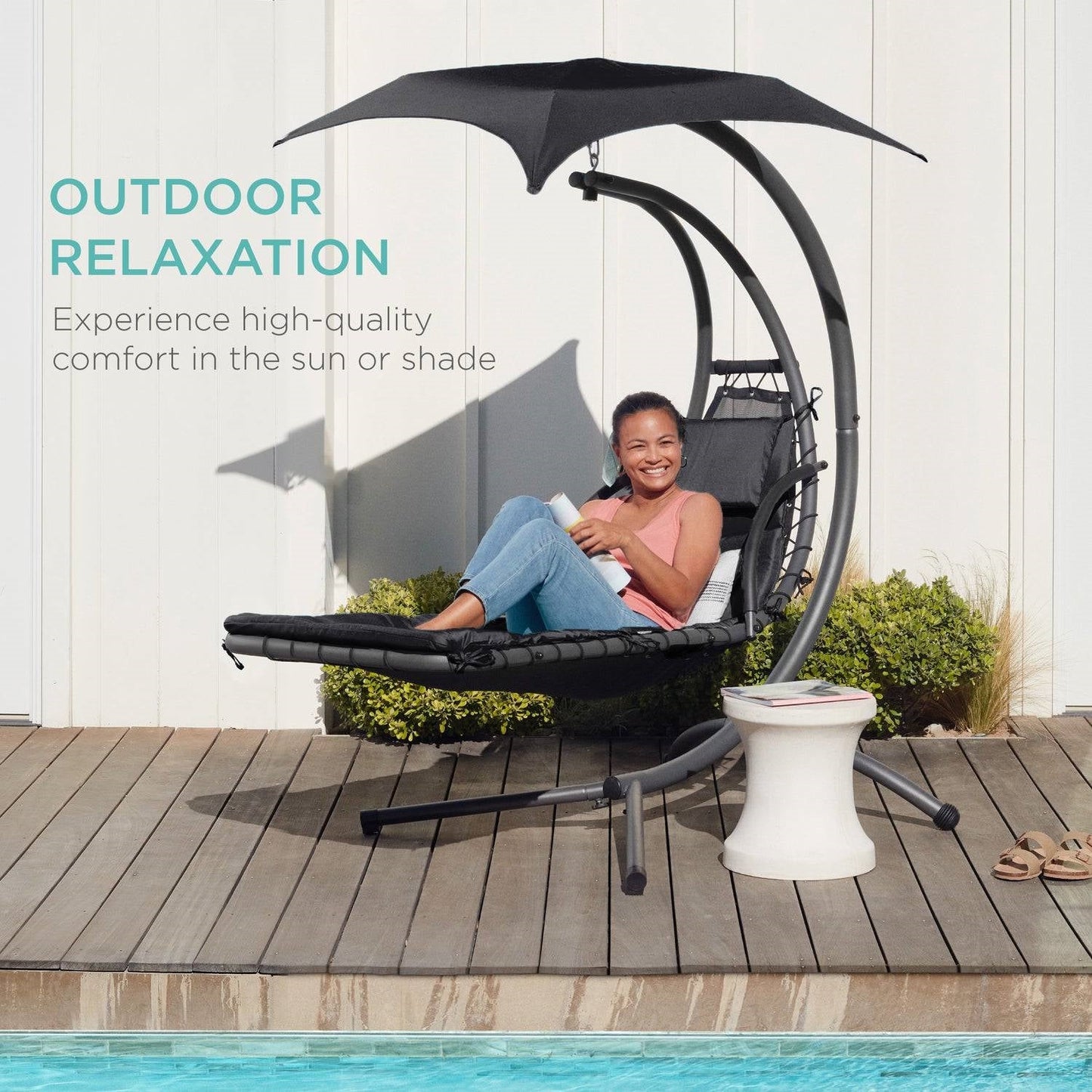 Black Single Person Sturdy Modern Chaise Lounger Hammock Chair Porch Swing