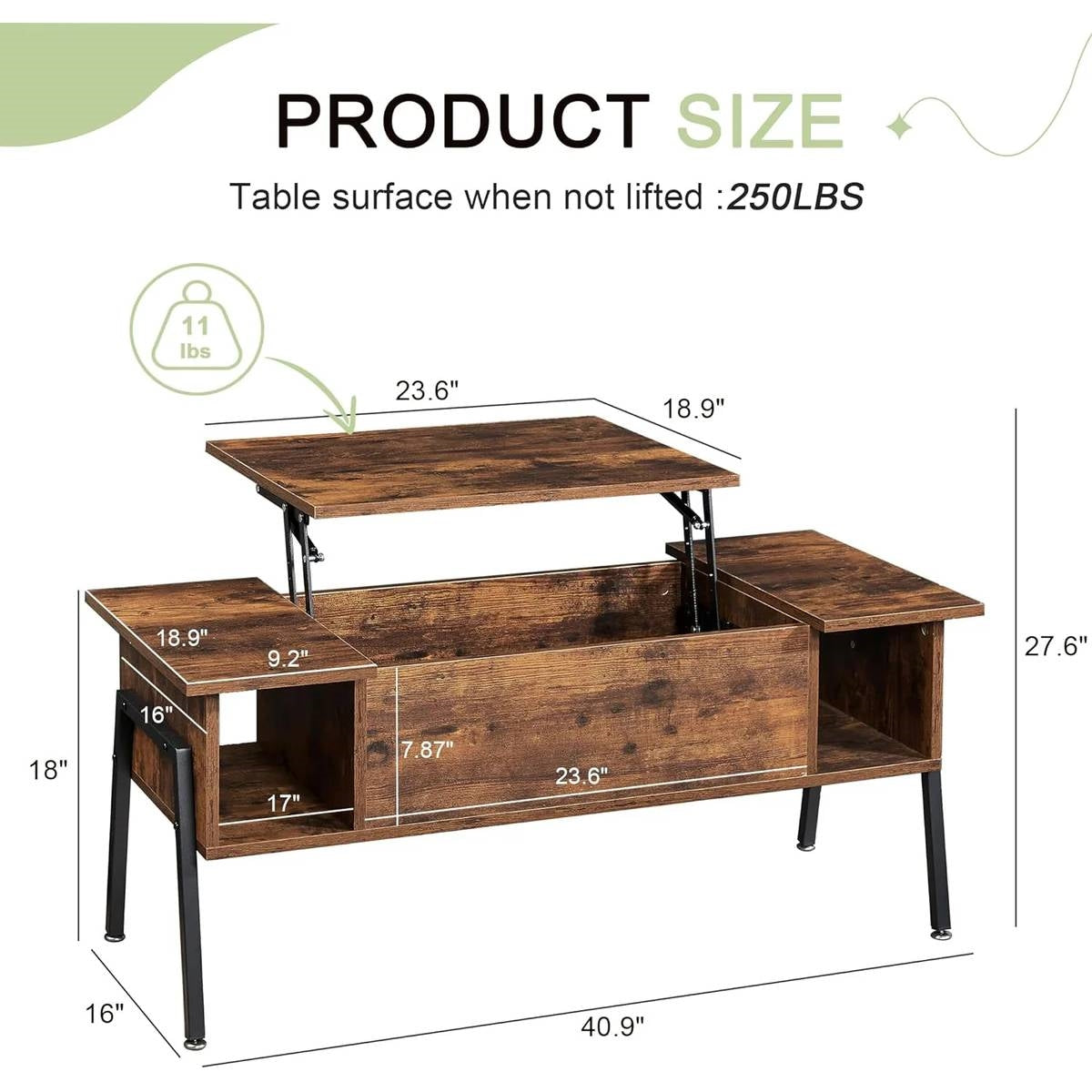 Modern Lift-Top Coffee Table Laptop Desk with Storage Shelf in Brown Wood Finish