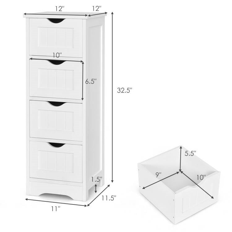 Modern Farmhouse 4-Drawer Bathroom Linen Floor Cabinet in White Wood Finish