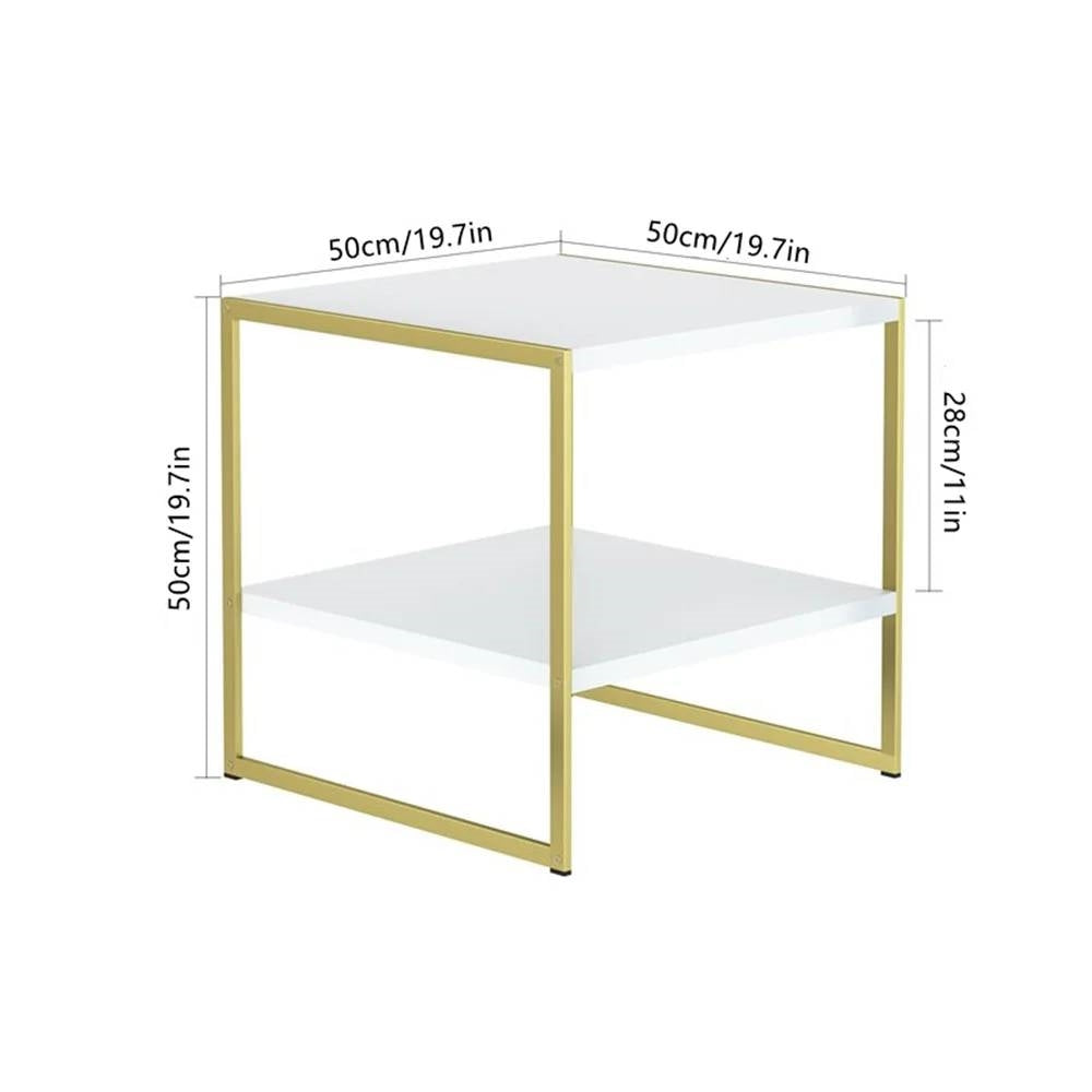 Industrial Modern Gold Metal White Wood Top Nightstand End Table with Shelf