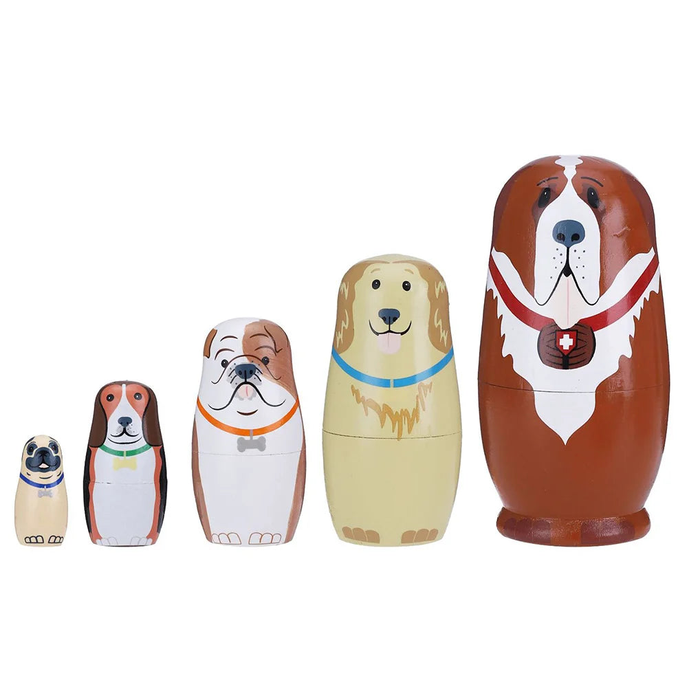 5 Pcs Matryoshka Wooden Toy Stack Nesting for Kids Birthday Gift Dolls Toys