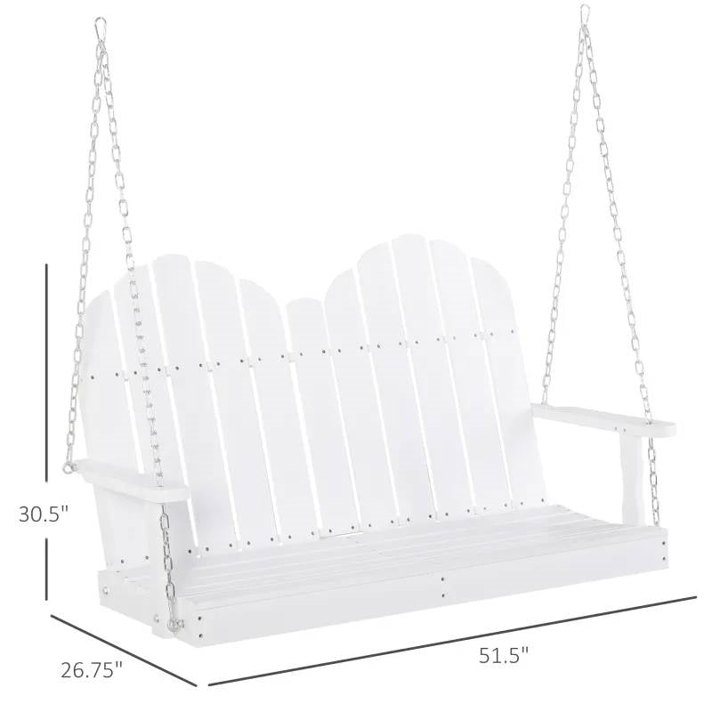 White Solid Wood 2-Seater Hanging Patio Porch Swing
