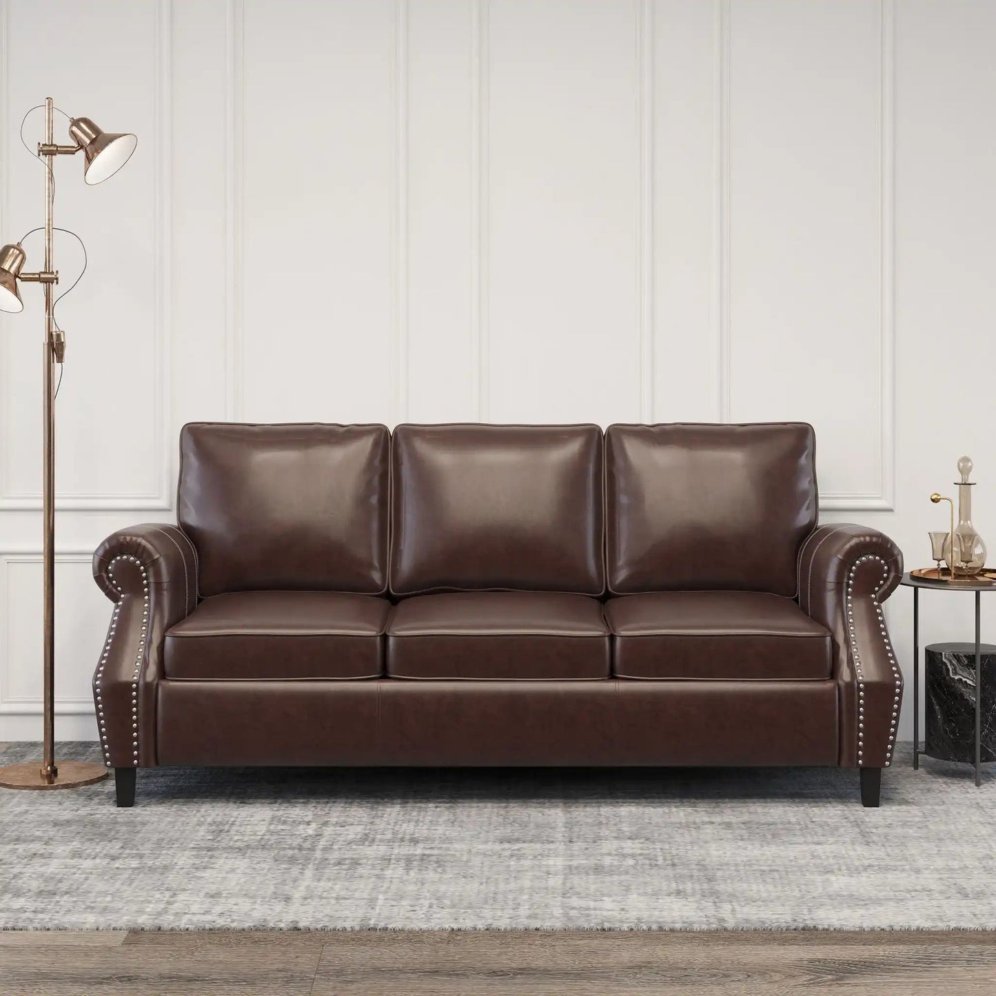 Contemporary 3 Seater Sofa With Nailhead Trim