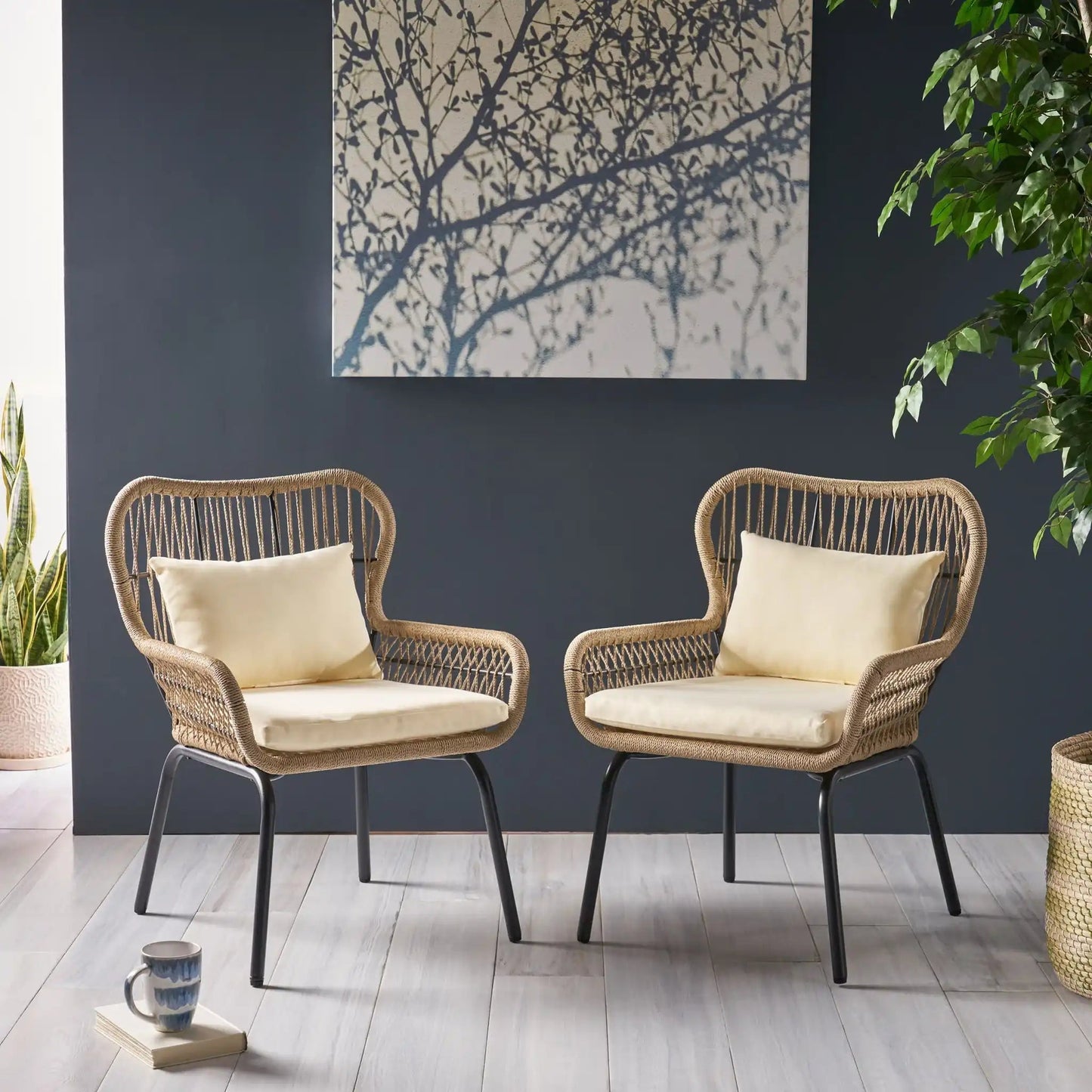 Southport Club Chair With Woven Rope And Cushions