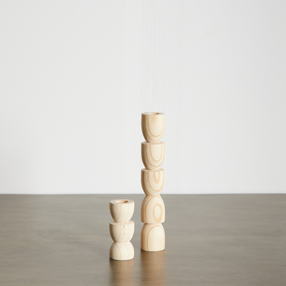 Totem Pine Wood Taper Candlestick Holder