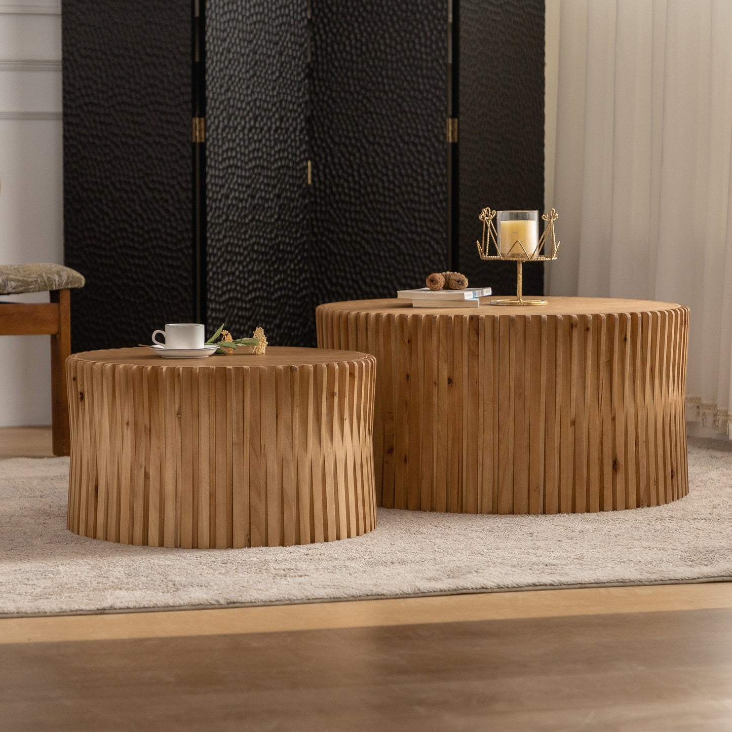 Vintage Fashion Style Cylindrical Nesting Coffee Table Set