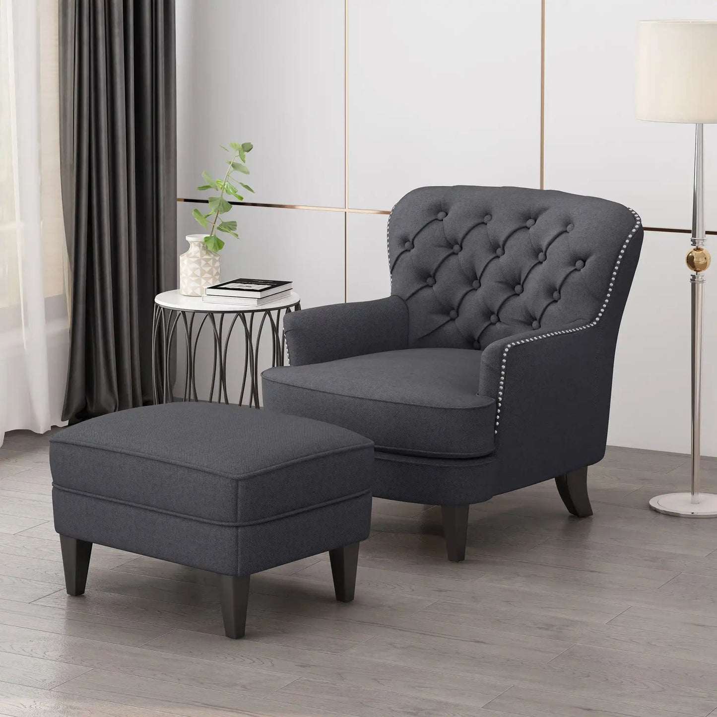 Enchante - Living Room Set With Tufted Back Club Chair And Ottoman