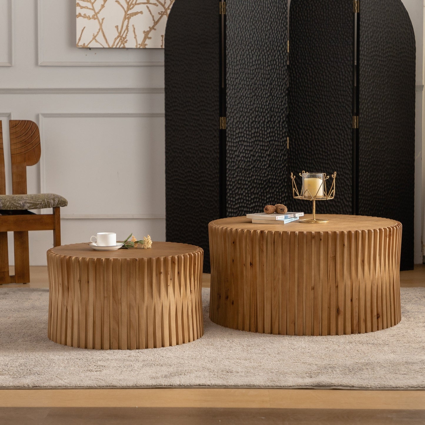 Vintage Fashion Style Cylindrical Nesting Coffee Table Set