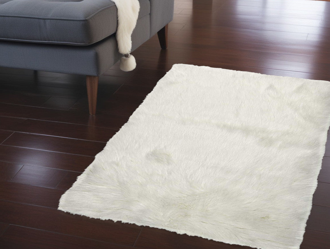 3' X 5' Tan Rectangular Faux Fur - Area Rug