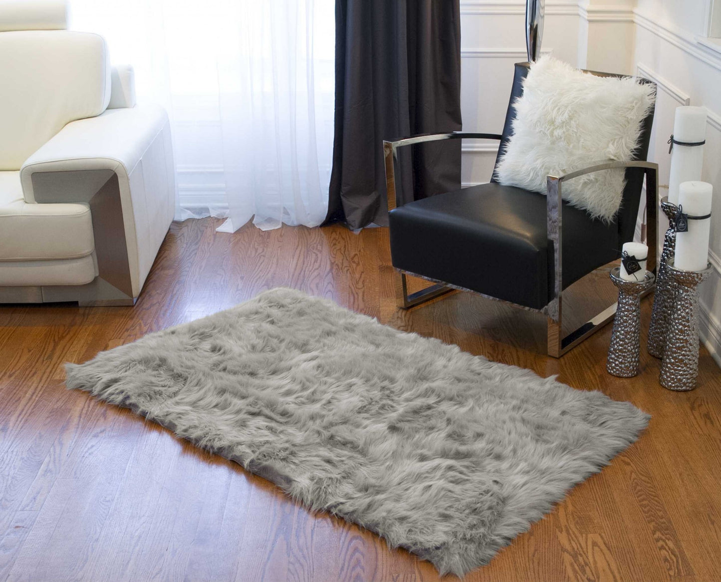 3' X 5' Tan Rectangular Faux Fur - Area Rug