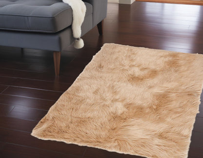 3' X 5' Tan Rectangular Faux Fur - Area Rug