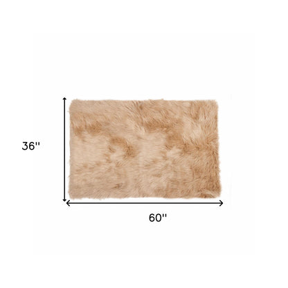 3' X 5' Tan Rectangular Faux Fur - Area Rug