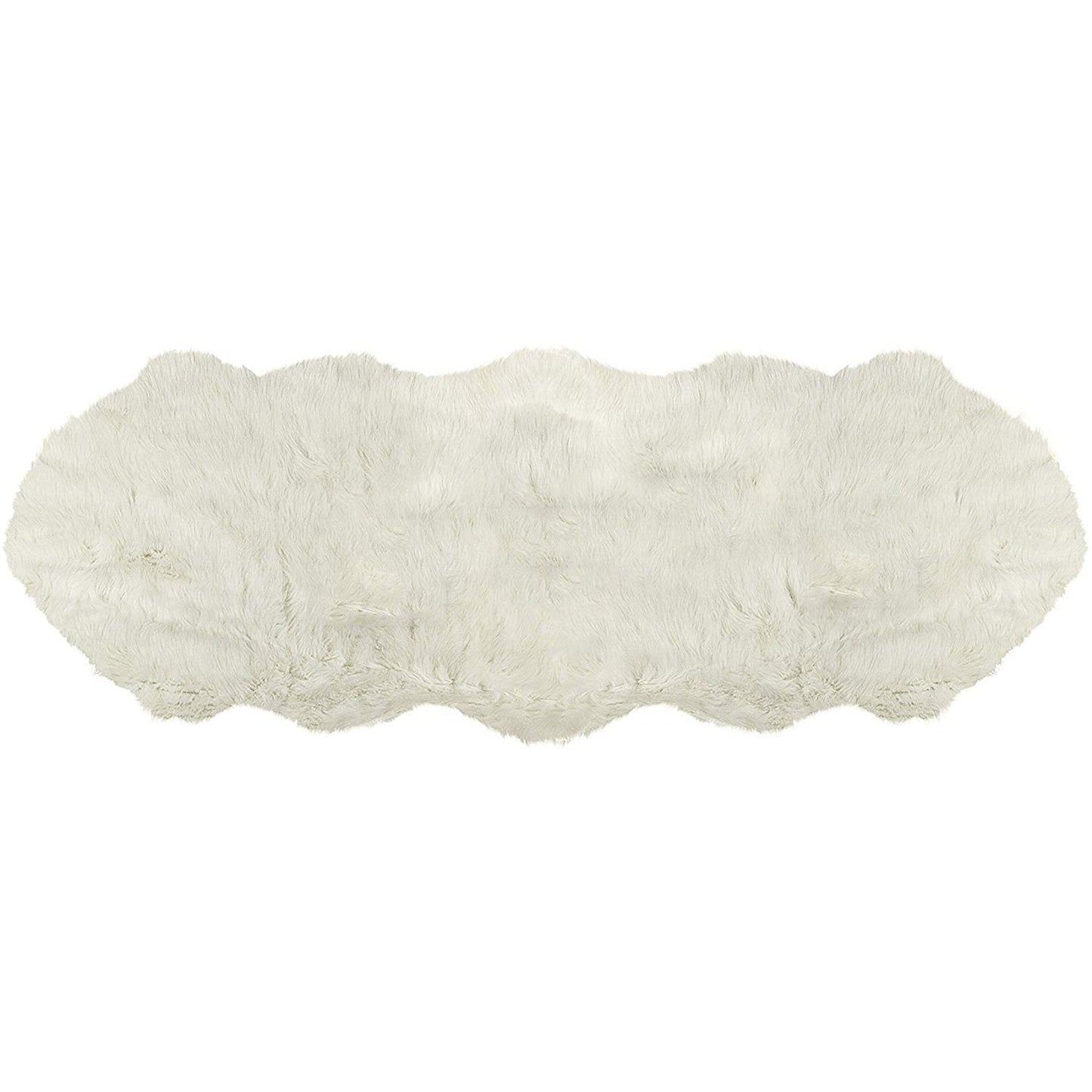 2' X 6' Off White Faux Sheepskin Machine Tufted Non Skid Area Rug