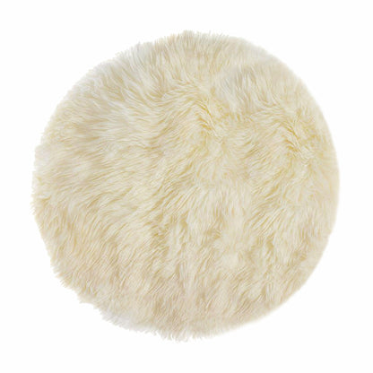 5' Off White Round Shag Sheepskin Area Rug