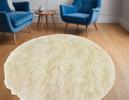 5' Off White Round Shag Sheepskin Area Rug