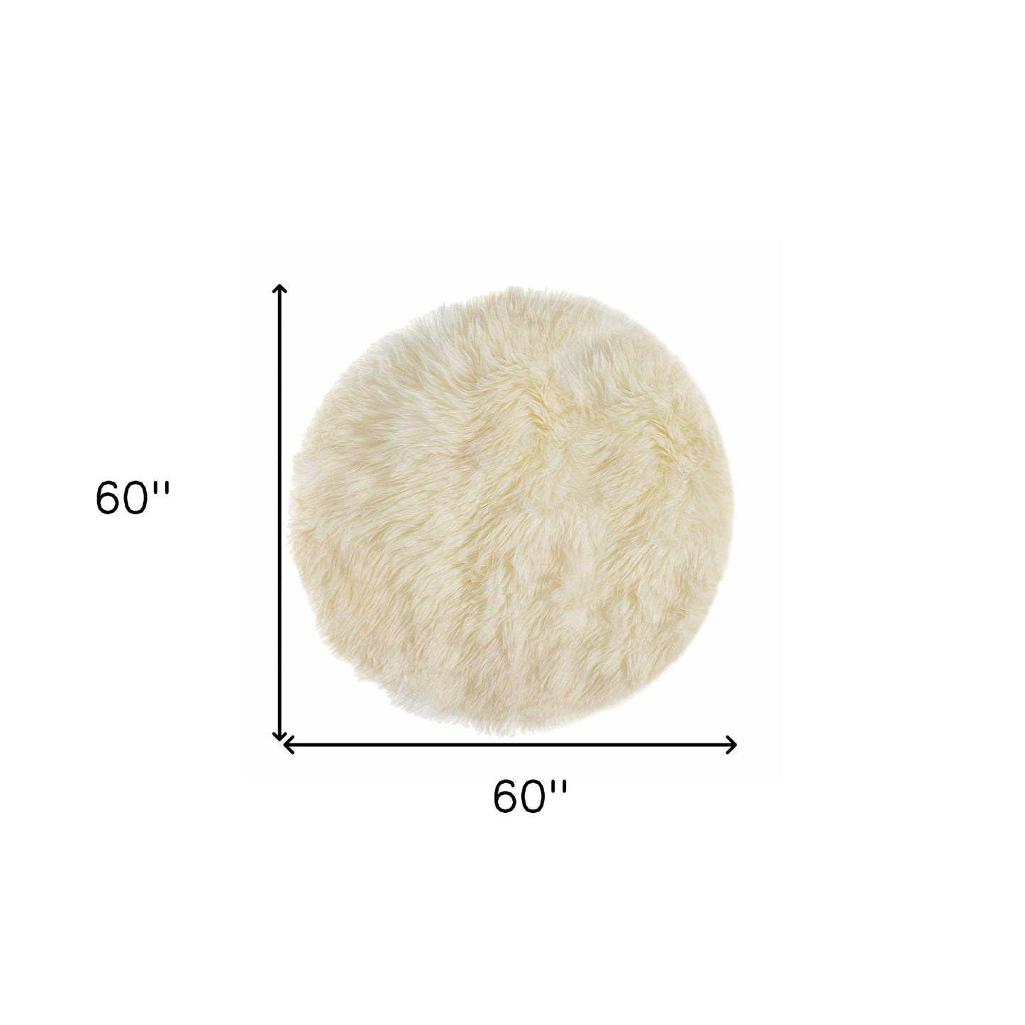 5' Off White Round Shag Sheepskin Area Rug