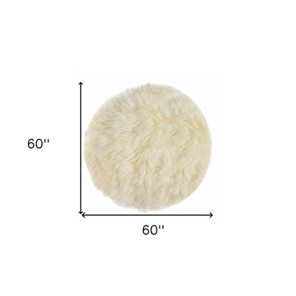 5' Off White Round Shag Sheepskin Area Rug