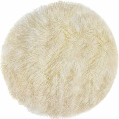 5' Off White Round Shag Sheepskin Area Rug