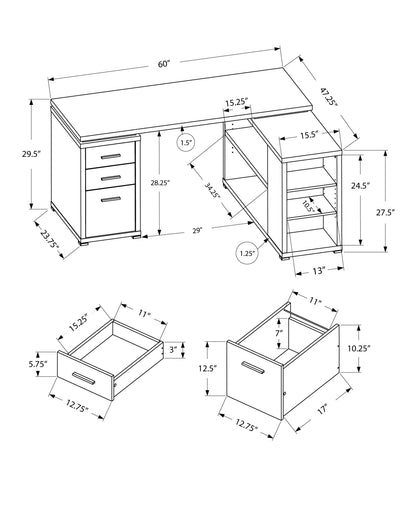 47" Brown Solid Manufactured Wood L Shape Computer Desk With Three Drawers