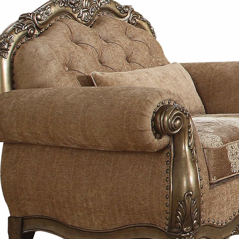 35" Gray And Pearl Fabric Damask Tufted Chesterfield Chair