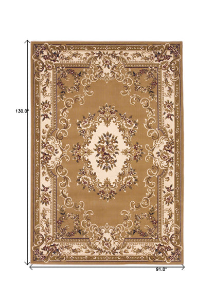 9' X 13' Beige and Ivory Area Rug