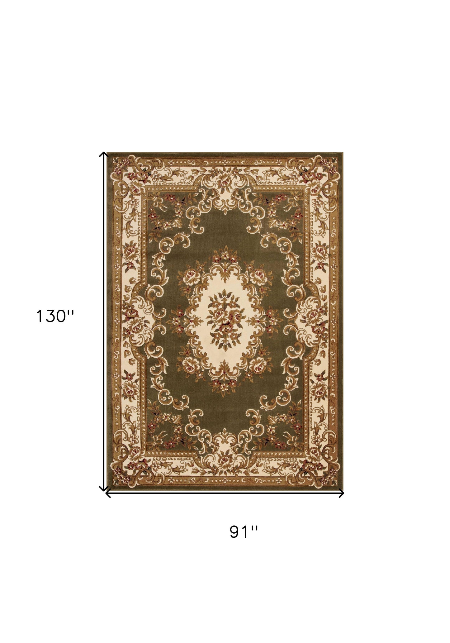 10' X 13' Green Ivory Machine Woven Hand Carved Floral Medallion Indoor Area Rug