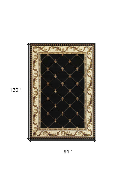 3' X 5' Black Machine Woven Hand Carved Fleur De Lis Indoor Area Rug