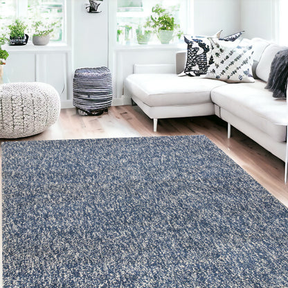 9' X 13' Polyester Indigo Or  Ivory  Heather Area Rug