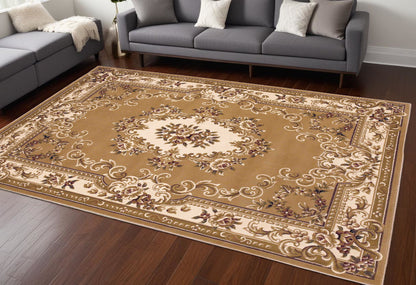 9' X 13' Beige and Ivory Area Rug