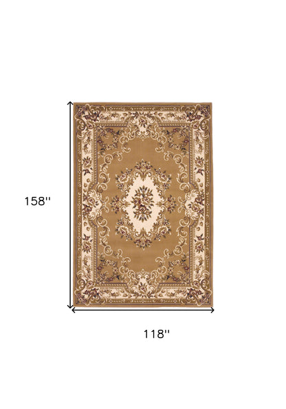 9' X 13' Beige and Ivory Area Rug