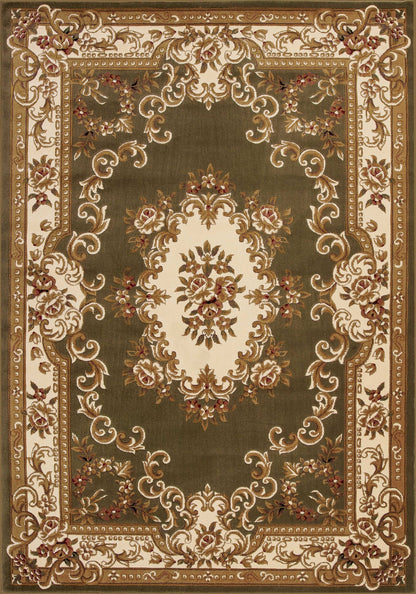 10' X 13' Green Ivory Machine Woven Hand Carved Floral Medallion Indoor Area Rug