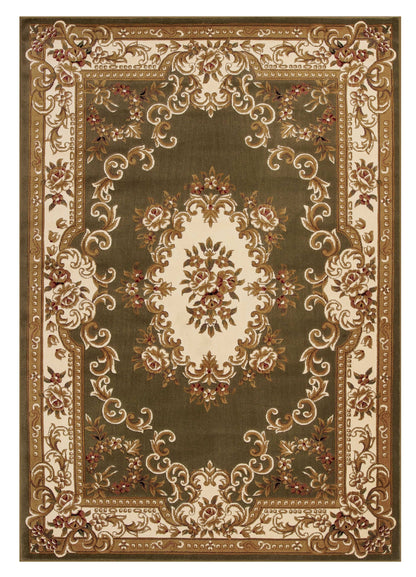 10' X 13' Green Ivory Machine Woven Hand Carved Floral Medallion Indoor Area Rug