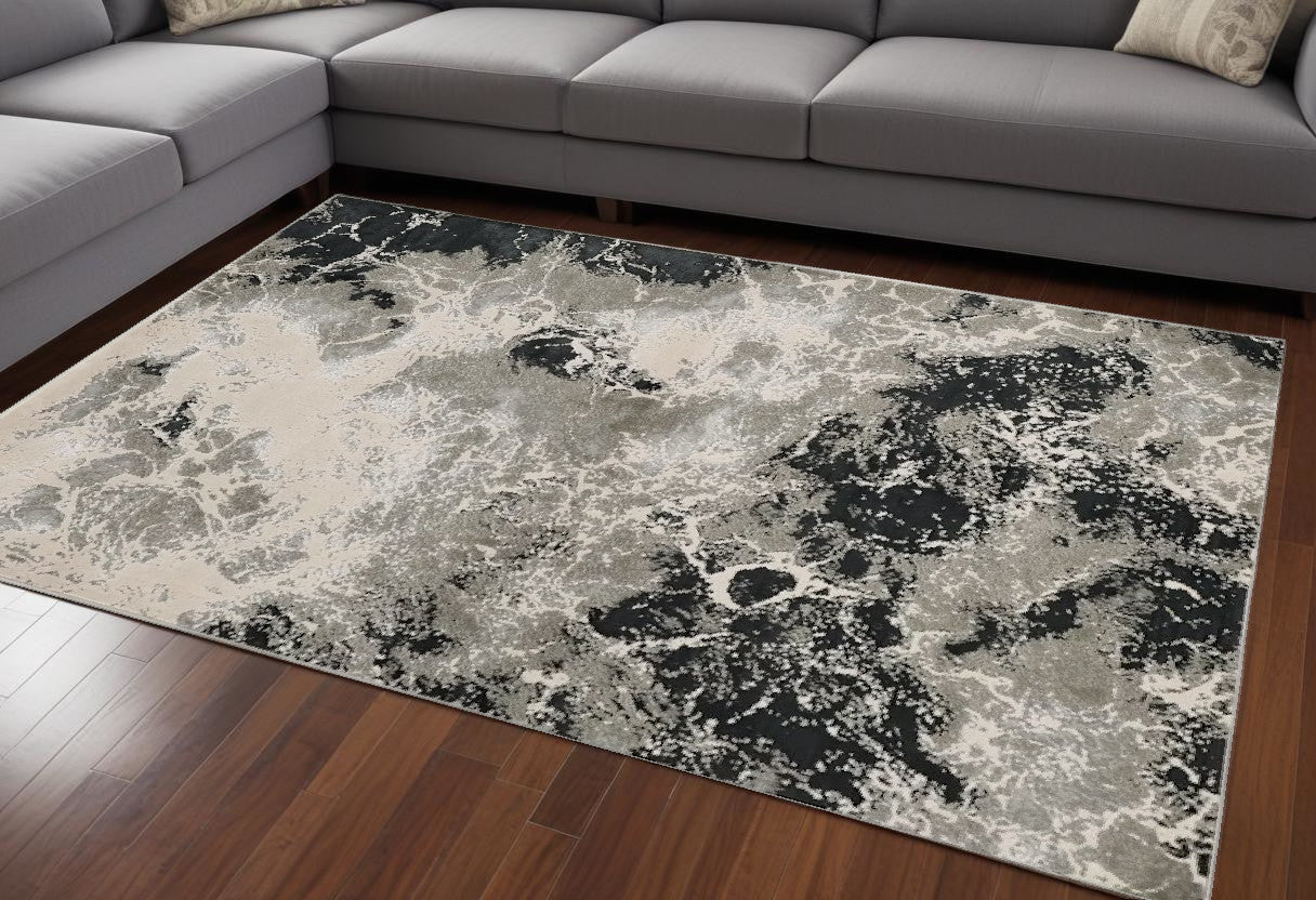 8' X 11' Silver Machine Woven Abstract Watercolor Indoor Area Rug