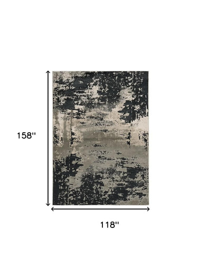 10' X 13' Silver Charcoal Machine Woven Abstract Paint Splatter Indoor Area Rug