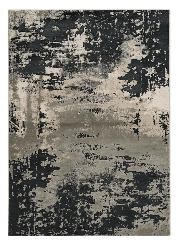 10' X 13' Silver Charcoal Machine Woven Abstract Paint Splatter Indoor Area Rug