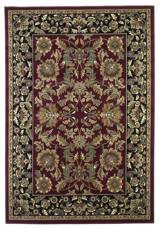 8' X 11' Red Black Machine Woven Floral Traditional Indoor Area Rug