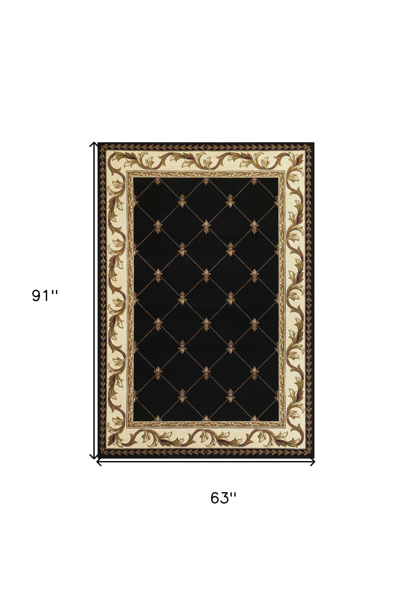 3' X 5' Black Machine Woven Hand Carved Fleur De Lis Indoor Area Rug