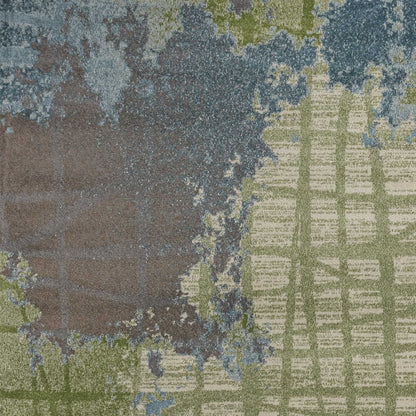 5' X 8' Green Blue Machine Woven Abstract Indoor Area Rug