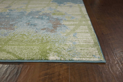 5' X 8' Green Blue Machine Woven Abstract Indoor Area Rug