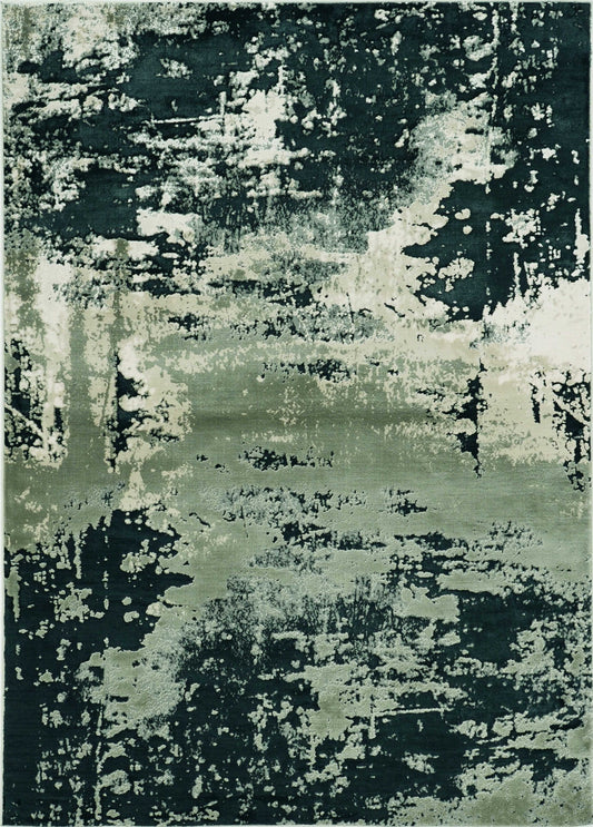 10' X 13' Silver Charcoal Machine Woven Abstract Paint Splatter Indoor Area Rug